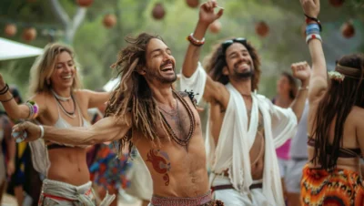 spirit men dancing and smiling happy